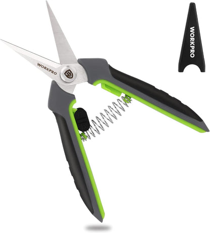 WORKPRO Pruning Shears,6.25'' Gardening Hand Scissors with Sheath,Stainless Steel Straight Blade Hand Pruner for Precision Pruning and Trimming
