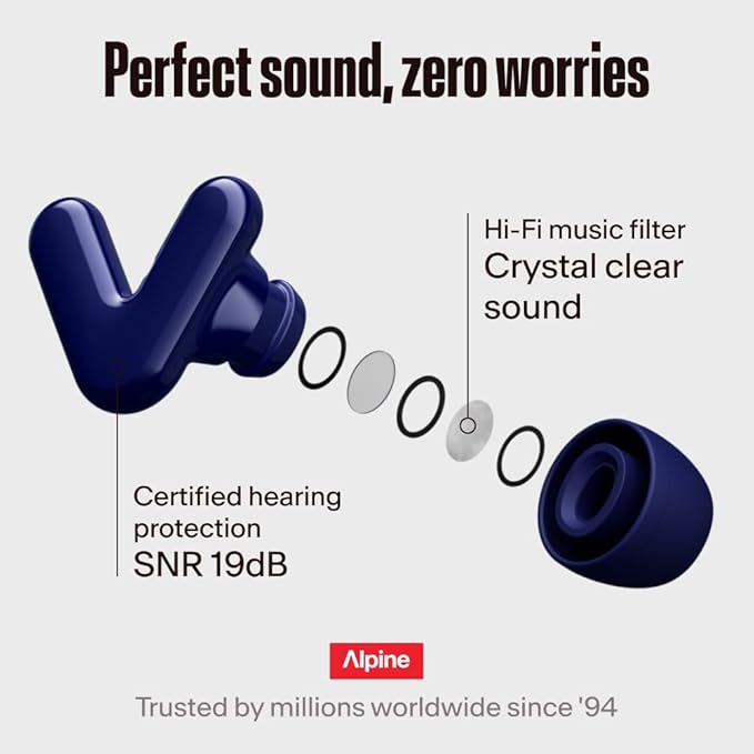 Alpine Tune Earplugs, Concert Ear Plugs for Noise Reduction, High Fidelity Music Quality, 19dB