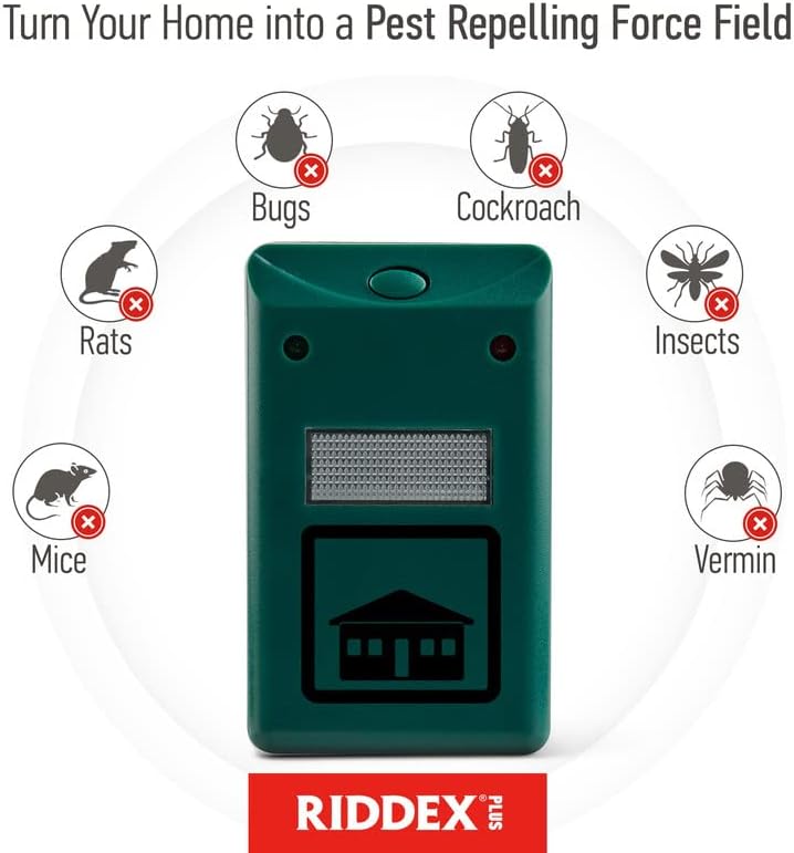 RIDDEX Plus Insect Repellent | Plug in, Mouse Deterrent - Pest Control for Defense Against Rats, Mice, Roaches, Bugs and Insects | Control Pests with No Toxins | Green