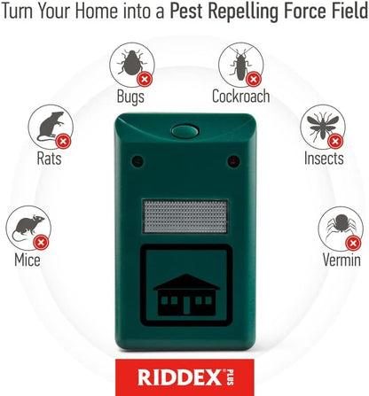 RIDDEX Plus Insect Repellent | Plug in, Mouse Deterrent - Pest Control for Defense Against Rats, Mice, Roaches, Bugs and Insects | Control Pests with No Toxins | Green