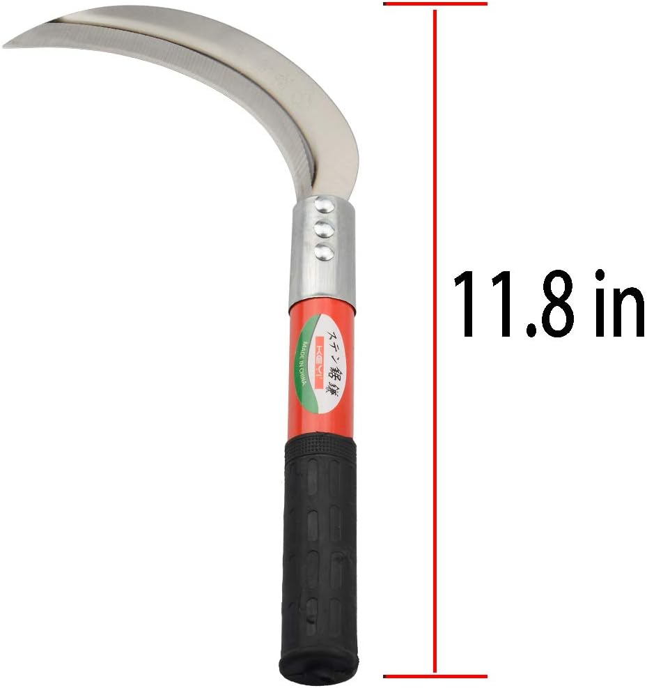 Weeding Sickle,Steel Grass Sickle,Premium Hand Forged Grass Sickle - Multipurpose Gardening Weeding Grass Sickle and Farming Portable Safety Sickle（11.8 in）