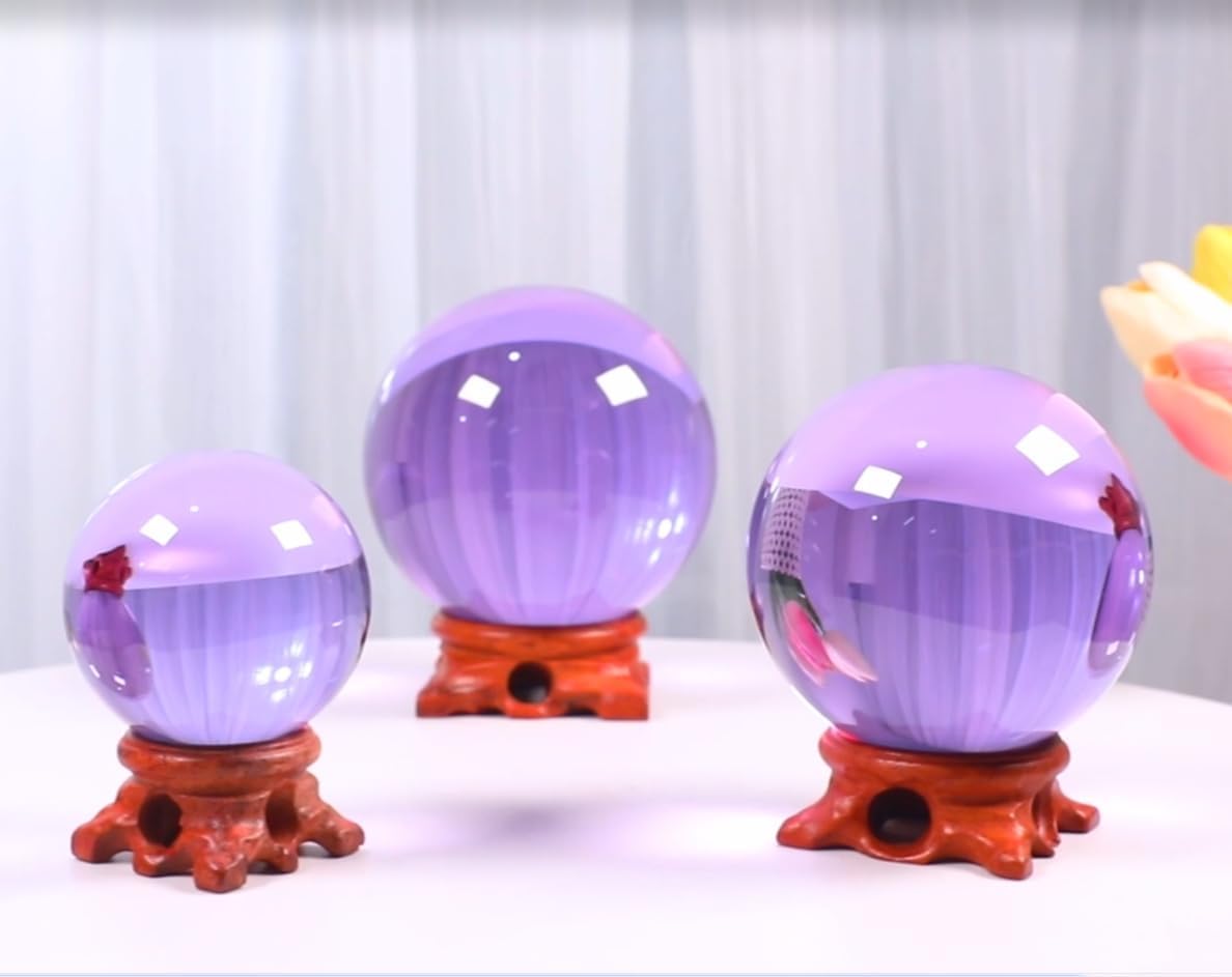 Modaier Purple Crystal Ball 80mm with Wooden Stand and Gift Box for Magic,lensball Photography,Family Decorative,Fortune Teller,Feng Shui,Witchcraft,Witchy Gifts,Witch Decor,and Halloween Decor