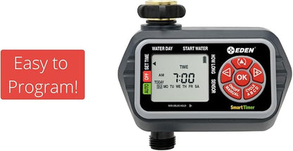 Eden 93411 1-Zone Digital Water Timer with LCD Display - Programmable Sprinkler System Manual Watering Rain Delay and Moisture Sensor Compatibility