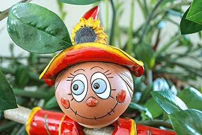 Ceramic Garden Decor - Scarecrow Lawn stake, red - Outdoor statue - Perfect, unique gifts for gardeners woman, men, yard gifts - Handmade, Frostproof