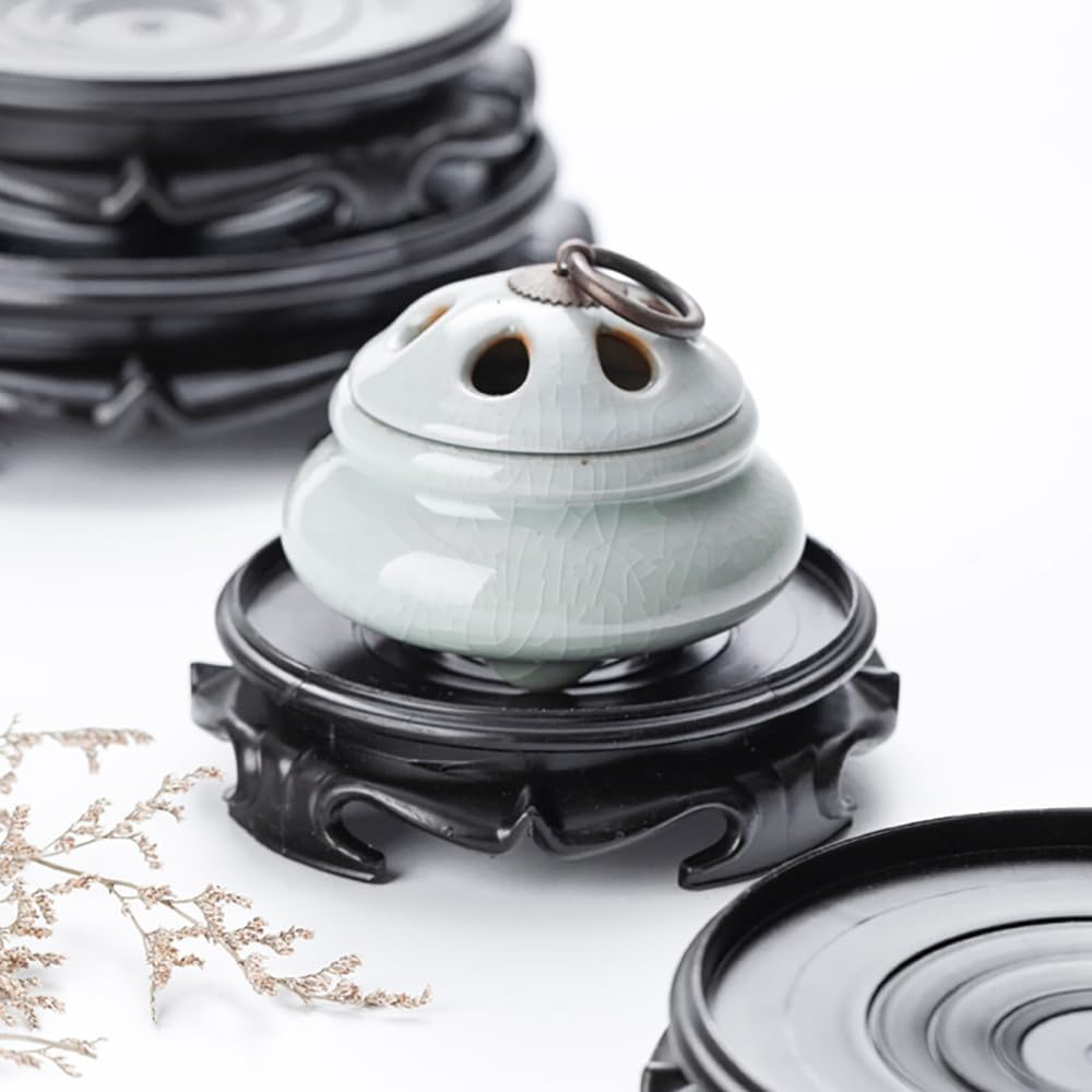 GOLDY&WENDY Oriental Style Round Vase Display Stand Handmade Imitation Wood Vase Lamp Teapot Base Home Decoration Pedestal
