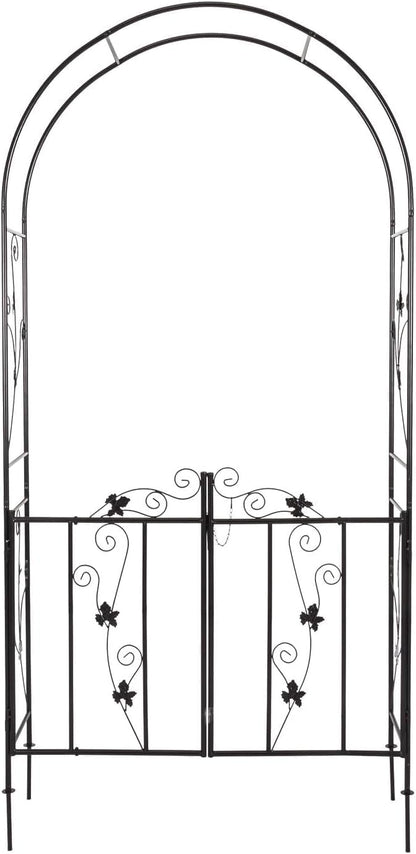 Kinfant Metal Garden Arch Arbor with Gate, Garden Archway for Outside, Heavy-Duty Garden Arch Trellis for Wedding Decoration, Climbing Plants, Backyard and Outdoor Patio(Black)