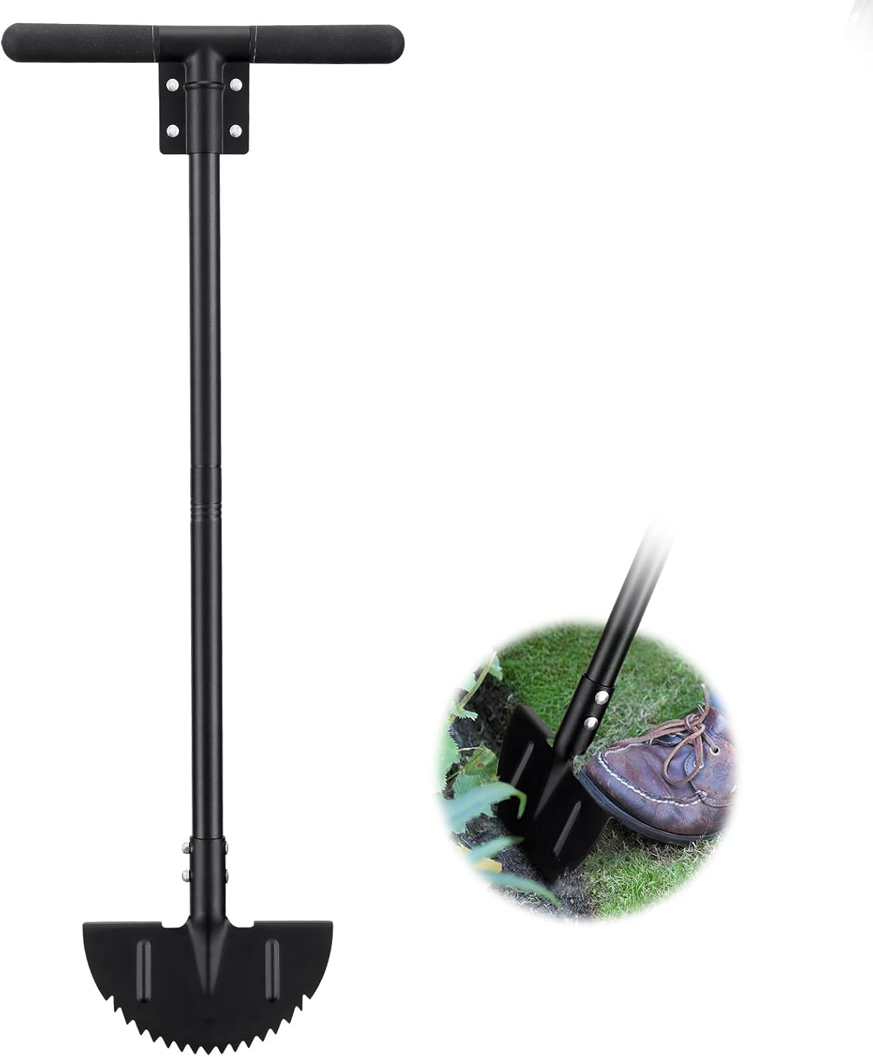 Saw Tooth Edger Lawn Tool, Half Moon Manual Lawn Edger with T-Grip, Sidewalk Grass Long Handled Step Grass Edger, 36-Inch Long Handle Hand Edger