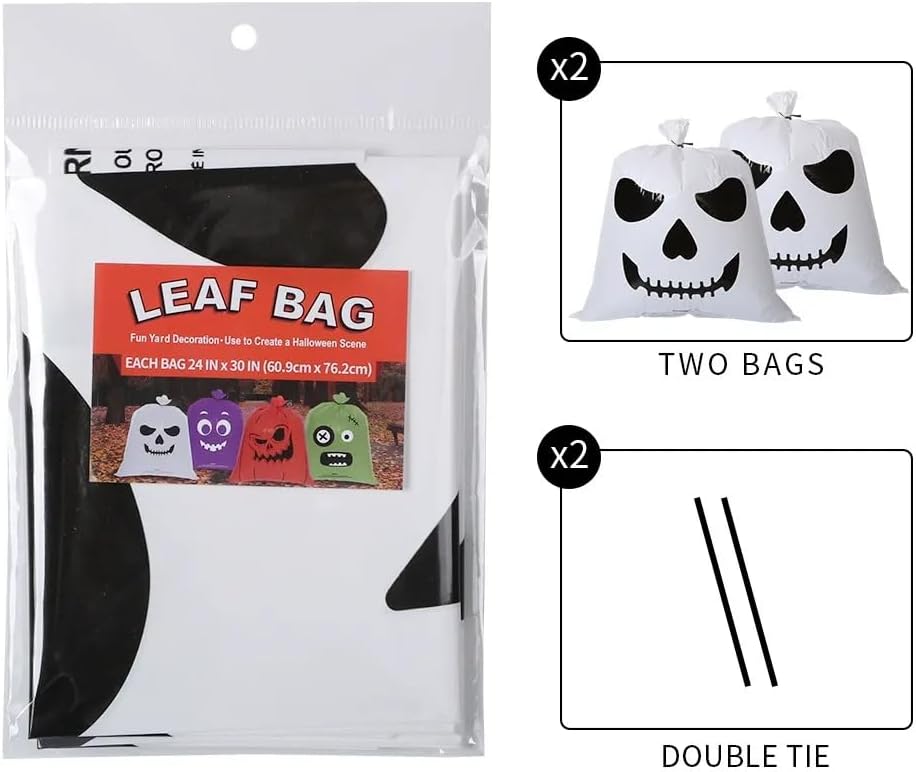 Halloween Pumpkin Lawn Bags, Large Reusable Leaf Bags with Twist Ties, Fall Outdoor Decorations, 8 Pack 24 * 30 Inch