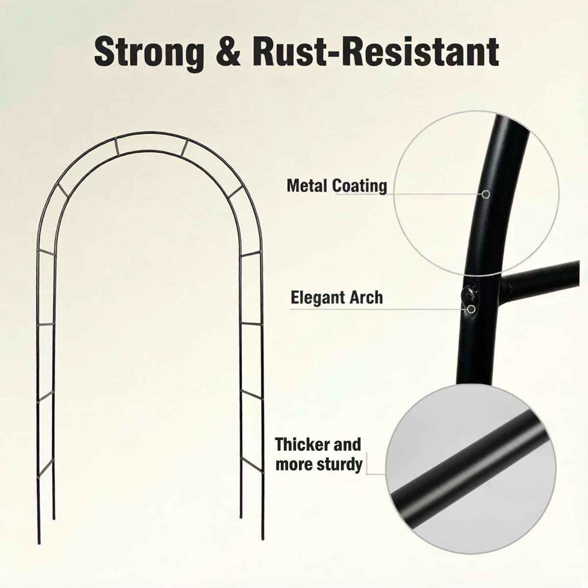 Thick Metal Garden Arch Rust-Proof Heavy Duty for Climbing Vines & Wedding