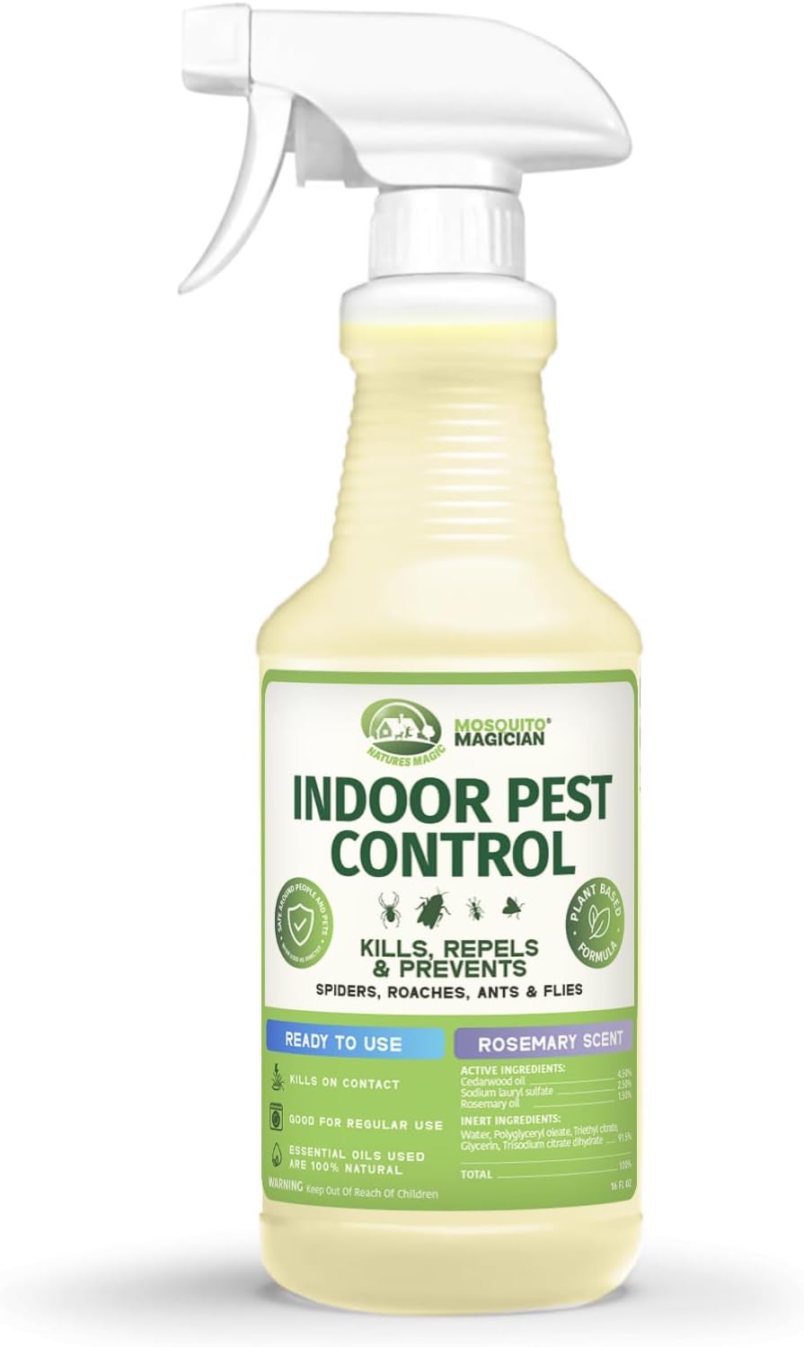 Mosquito Magician Indoor Pest Spray – Design for Indoor Use to Neutralize Spiders, Roaches, Ants & Flies with Plant-Sourced Essential Oils, Efficient Ready to Use Home Pest Spray – Rosemary, 16 OZ