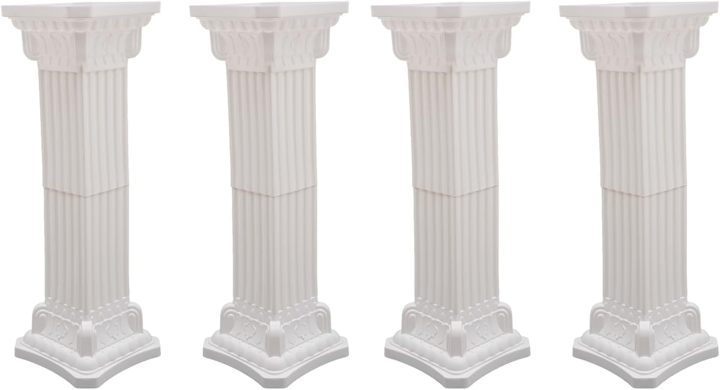 Roman Columns Wedding Stand Pillar Plant Stand Plastic Greek Statue Pedestal Flower Pot Holder Decor, Event Party Elegant Decorative Column (White, 4Pcs, 11.81x35.43 Inch)