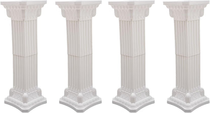 Roman Columns Wedding Stand Pillar Plant Stand Plastic Greek Statue Pedestal Flower Pot Holder Decor, Event Party Elegant Decorative Column (White, 4Pcs, 11.81x35.43 Inch)