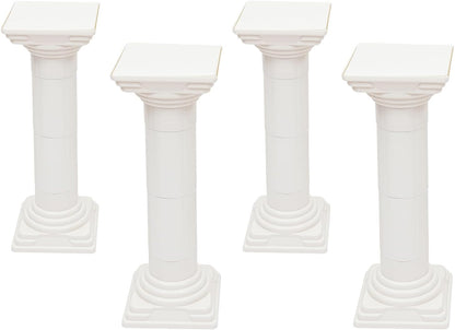 Roman Columns Wedding Column Stand Roman Pillar Plant Stand Plastic Greek Column Statue Pedestal Flower Pot Holder Decor, Wedding Event Party Elegant Decorative Column (White, 4Pcs, 11.4x31.5 Inch)