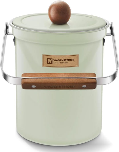 Kitchen Countertop Compost Bin 101Ounces / 3Liter with Airtight Lid, SUS304 Stainless Steel Odor-Free Food Waste Bin with Wooden Handle Stylish Design/Bathroon Trash Can (Mint Green)