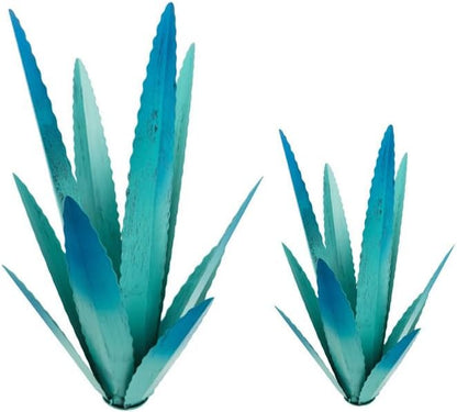 EROCK 2 Pcs Tequila Rustic Sculpture, Wind Resistant Metal Agave Plant Outdoor Home Decor, DIY Rustic Hand Painted Metal Agave Garden Art Plant Country Sculpture Statue Patio Stake Lawn Ornament Gift