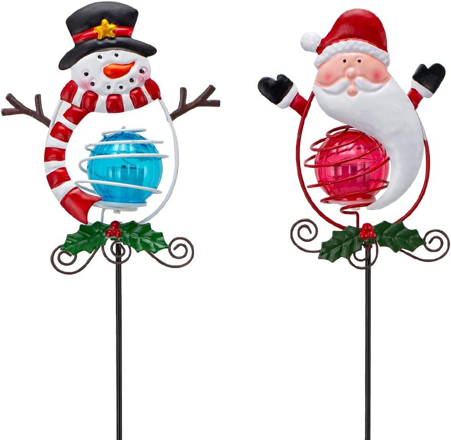Christmas Solar Garden Lights Outdoor,2 Pack Xmas Santa Claus Snowman Solar Stake Lights,Christmas Decorations Outdoor Present for Yard Garden Patio Decor