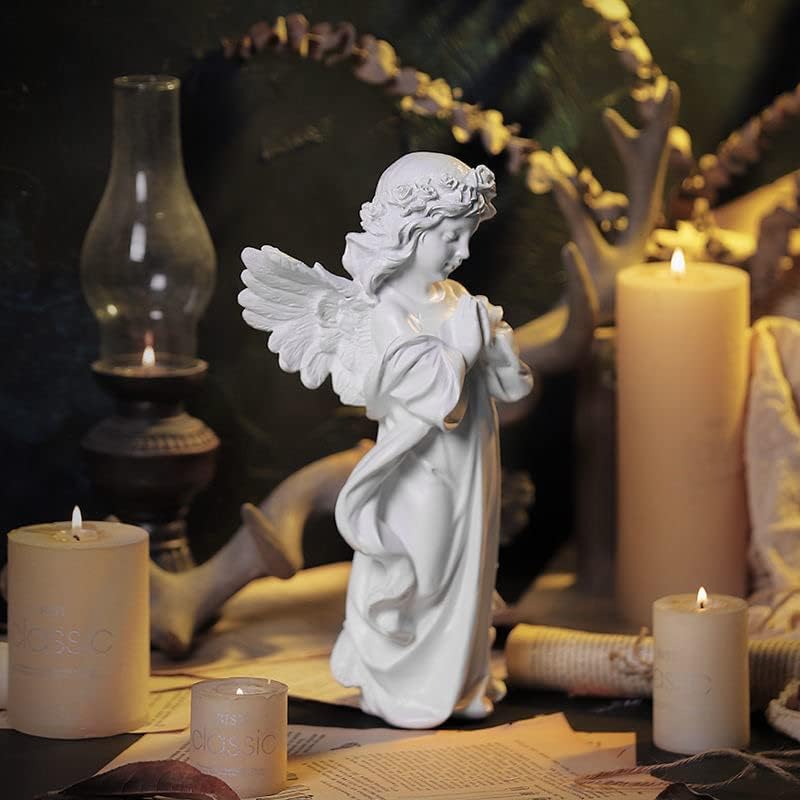 YUEOECOR Praying Angel Figurine, Waterproof Angel Wings Statue, Garden Memorial Angel, Resin Praying Angel Figurine for Home Decor or Garden