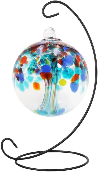 Dale Tiffany AC25003-D3 Rainbow Tree of Life Hand Blown Art Glass Ornament Witch Globe Gazing Ball, Devotion, 3" Diameter with Hanging Stand