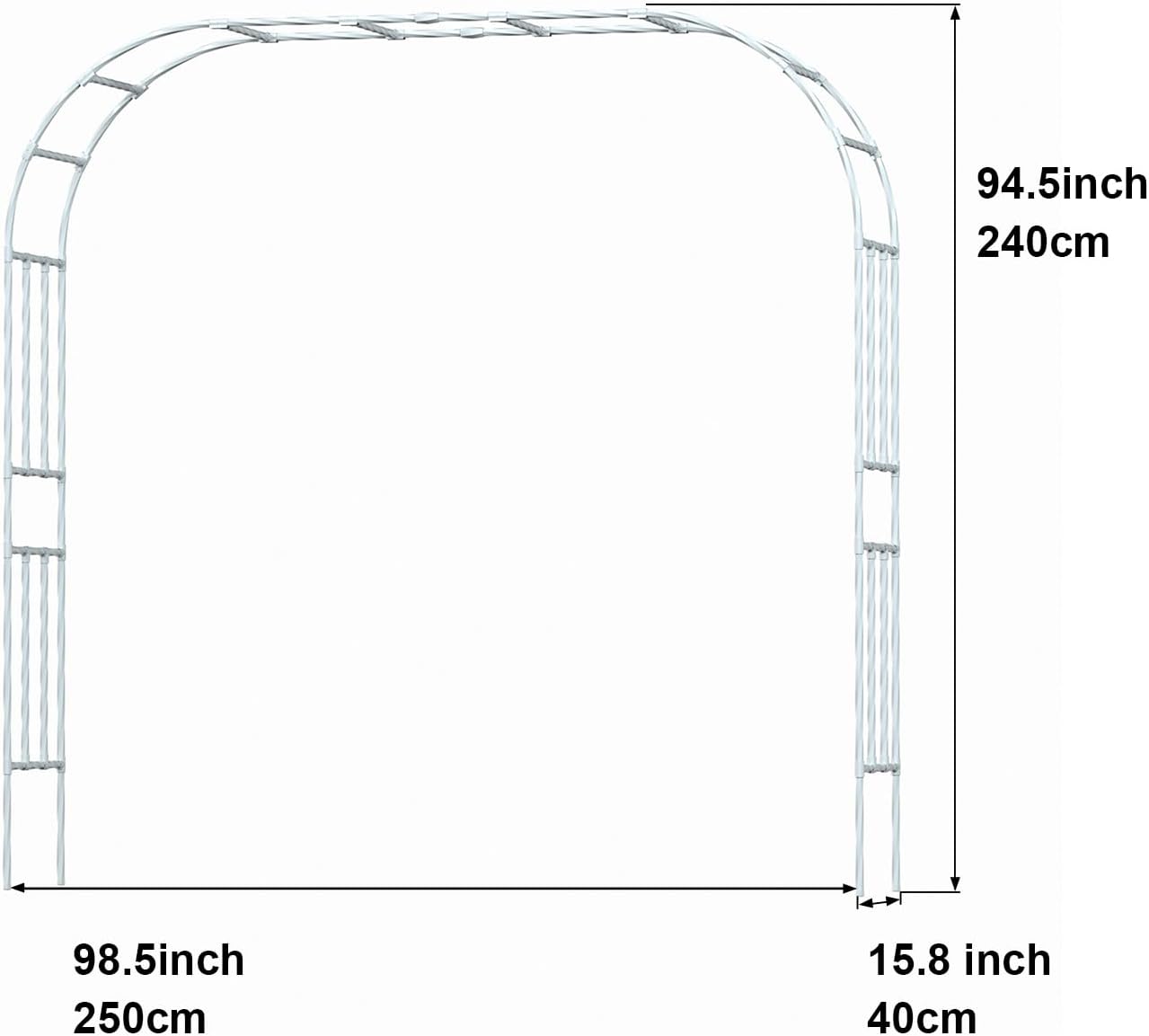 Metal Garden Arch - Length: 98.5in, Wide: 15.8in Garden Arches Trellis for Climbing Plants Outdoor - Garden Arch for Lawn, Party, Ceremony Wedding Decoration (White)