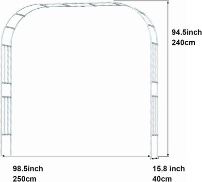 Metal Garden Arch - Length: 98.5in, Wide: 15.8in Garden Arches Trellis for Climbing Plants Outdoor - Garden Arch for Lawn, Party, Ceremony Wedding Decoration (White)