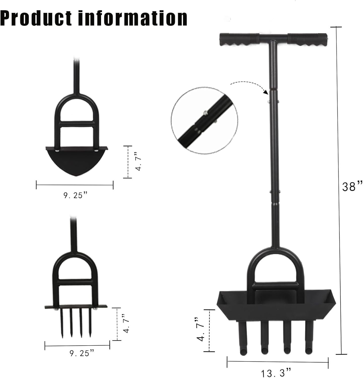 Lawn Aerator Garden Tool with Soil Core Tray, 3 in 1 Manual Grass Plug Air Aerator with Spike Tool and Half Moon Edging Tool, Coring Aeration for Lawn Yard Care