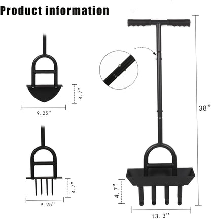 Lawn Aerator Garden Tool with Soil Core Tray, 3 in 1 Manual Grass Plug Air Aerator with Spike Tool and Half Moon Edging Tool, Coring Aeration for Lawn Yard Care