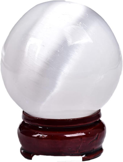 JIC Gem 1pcs 4.5" White Selenite Crystal Ball for Meditation、Fengshui、Home Decors Healing Crystal Ball