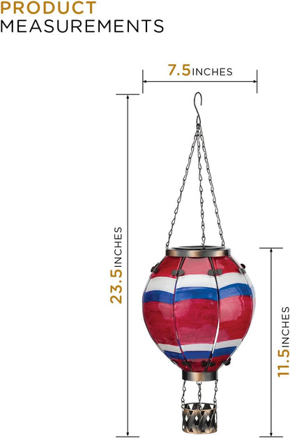 Regal Art & Gift Hot Air Balloon Solar Lantern – Hanging Solar-Powered LED Lights, Waterproof Portable Decorative Outdoor Lamp Made of Metal & Glass for Garden, Patios & Pathway – Stripe (Large)
