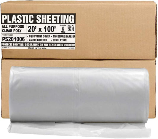 Aluf Plastics Plastic Sheeting - 20' x 100', 6 MIL Heavy Duty Gauge - Clear Vapor and Moisture