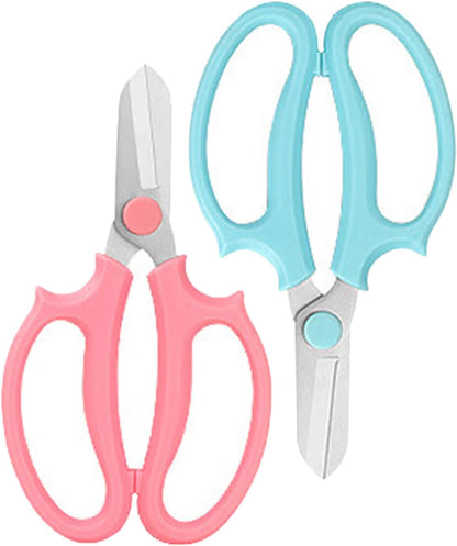 Flower Scissors - Stainless Steel Floral Scissors, Florist Cutters for Stems, Garden Plant Shears for Fresh Flowers (Blue, Pink) (2 PCS)
