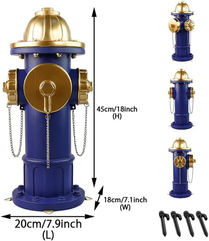 Dog Fire Hydrant Pee Post Puppy Pee Training Post Garden Statue, Blue & Gold Fire Hydrant Outdoor Figurines Decor for Yard Garden Lawn Patio (Large)