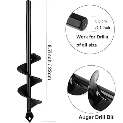 Garden Auger Drill Bit Post Hole Digger Auger Bulb Planter Tool 1.6 x 8.7 in, Hex Shank Rust-Proof Steel, for Digging Holes Deep Cultivating,Planting Bulbs