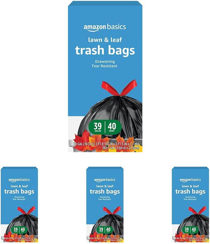 Amazon Basics Lawn & Leaf Drawstring Trash Bags, 39 Gallon, 40 Count (Pack of 4)