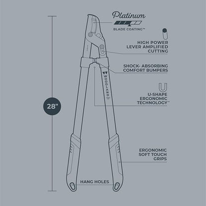 WOODLAND TOOLS Co. Heavy Duty LeverAction Lopper – 28" Tree and Branch Cutter with High Carbon Steel Blades for Effortless Pruning