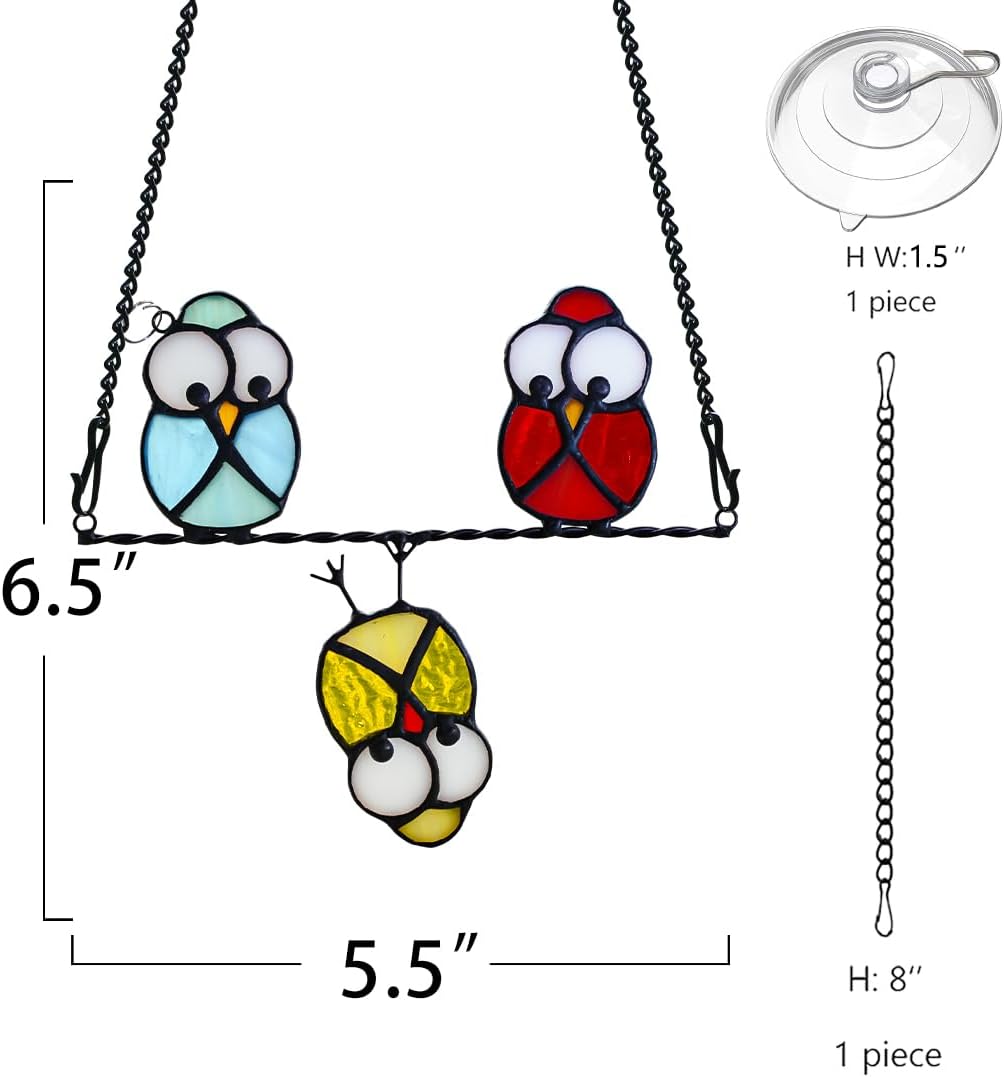 Multicolor Owl Stained Glass Suncatcher for Window,Birds Stained Glass Window Hangings,Bird Suncatchers Deocr for Door Room,Owl Gifts for Mom,Grandma,Birds Gifts for Bird Lovers Women