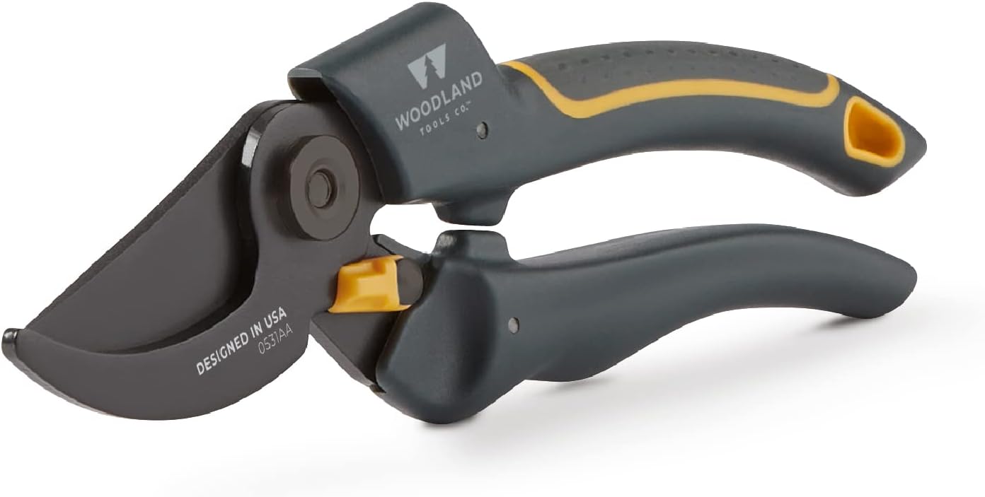 Woodland Tools Co. Duralight Bypass Pruning Shears – 5/8" Cut Capacity, Lightweight Hand Pruner, High Carbon Steel Blade, Adjustable Lock, Internal Spring, Soft Grip Garden Tool for Plants and Shrubs