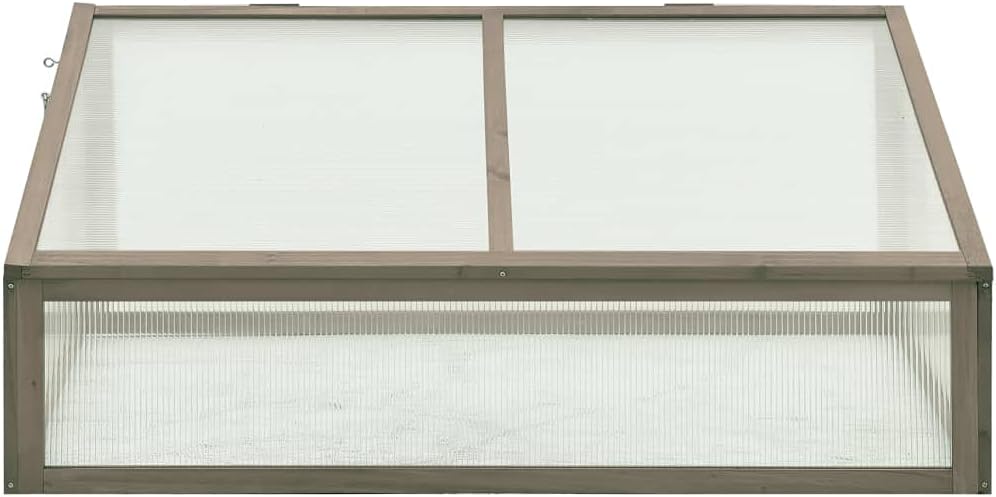 Wooden Garden Greenhouse，Wood Raised Plants Bed Raised Flower Planter Box, Garden Wood Cold Frame Greenhouse Flower Planter, Gray 39.4"x25.6"x15.7" Firwood,-683
