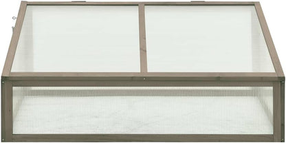 Wooden Garden Greenhouse，Wood Raised Plants Bed Raised Flower Planter Box, Garden Wood Cold Frame Greenhouse Flower Planter, Gray 39.4"x25.6"x15.7" Firwood,-683