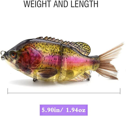 5.9in Multi Jointed Swimbait Fishing Lures Bait,2 Segment Big Giant Sinking Fishing Bass Lures,Crankbaits Swimbaits with Treble Hook