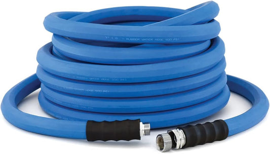 BluSeal Hot/Cold Water Rubber Garden Hose, 100% Rubber, Ultra-Light, Super Strong, 500 PSI, 50F to 190F Degrees, High Strength Polyester Braided (1" x 100)