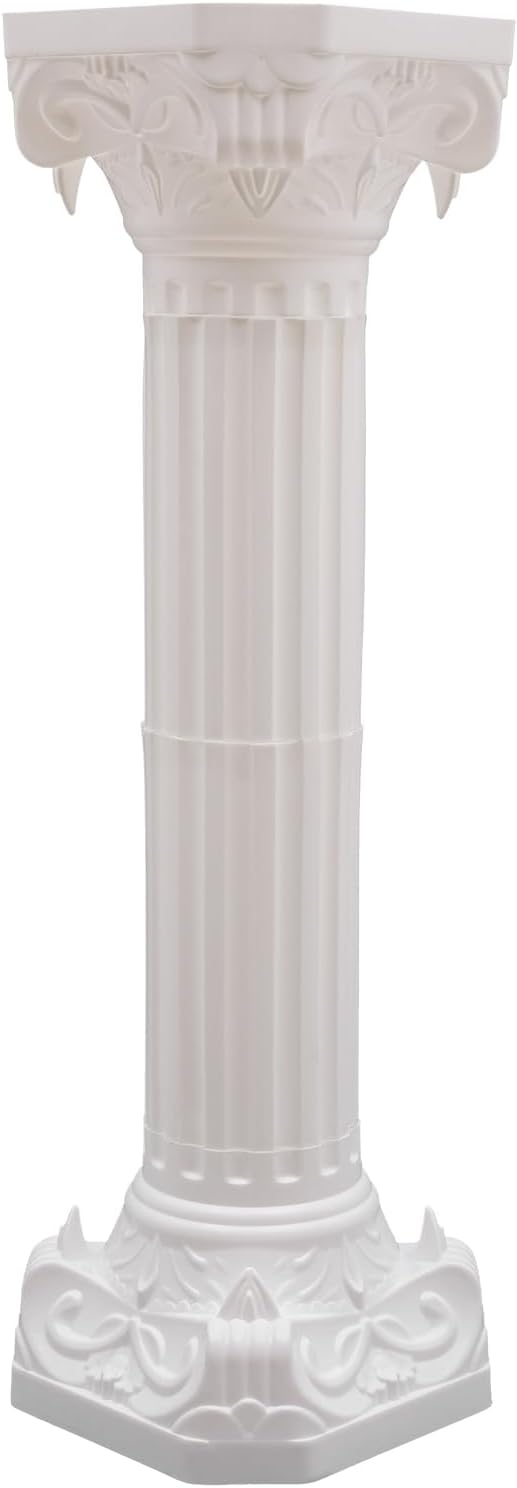 Roman Column Pedestal, Plastic White Columns for Weddings Indoor/Outdoor Roman Pillar Stand for Table Sculptures, Vase, Garden Decor (2PCS, 10.6 x 34.6 Inch Round)
