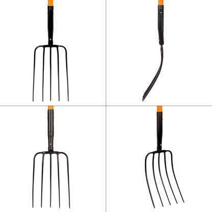 VNIMTI Pitch Fork for Gardening, 5 Tine Pitchfork Heavy Duty with Fiberglass Handle, 58 Inches