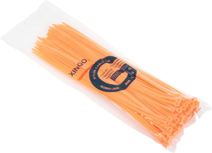 XINGO 100PCS Cable Zip Ties Heavy Duty, Premium Nylon Plastic Wire Ties with 50 Pounds Tensile Strength, Self-Locking Black Nylon Zip Ties for Indoor and Outdoor (12 inch, Orange)