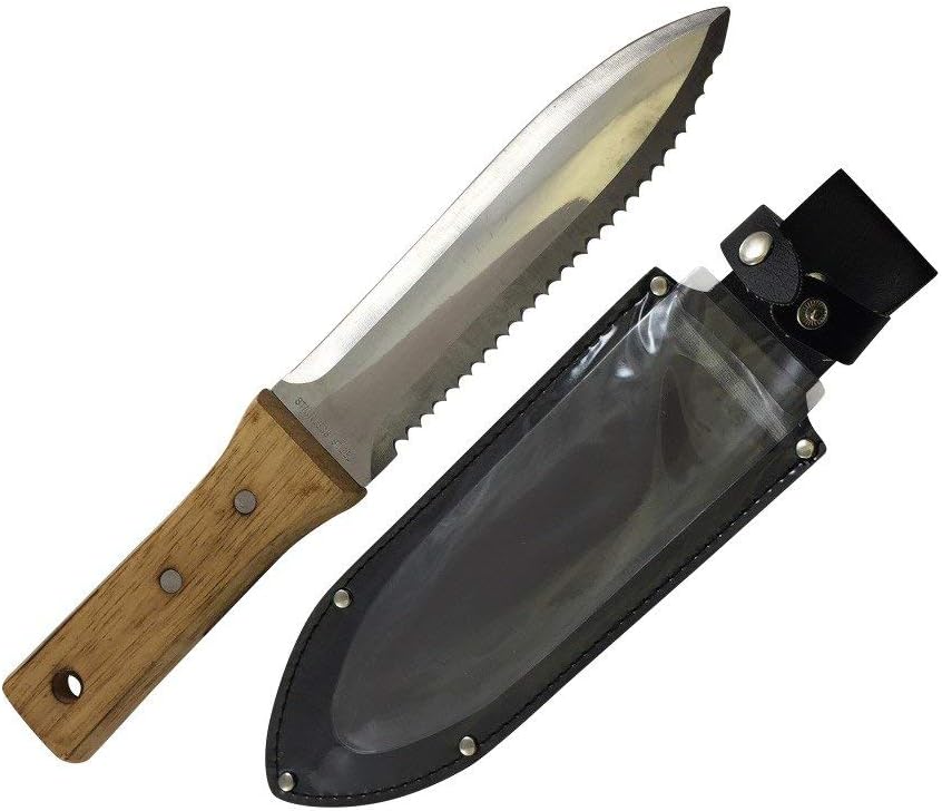 Bonsai Outlet Tinyroots Hori Hori Knife for Gardening, Multiple Purpose Garden Tools Used for Digging, Cutting and Weeding, Stainless Steel with Wooden Handle