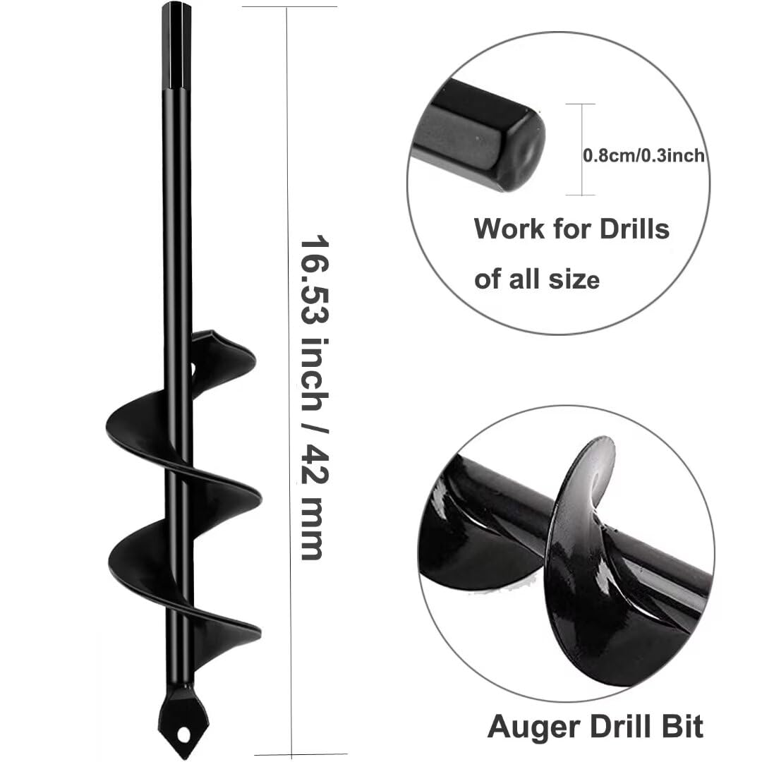 Garden Auger Post Hole Digger 1.6 x 16.5 in Long Handle Bulb Planter Tool Solid Shaft Extend Spiral Planting Auger Drill Bit for Planting Bulbs Seedlings，Digging Holes Deep Cultivating