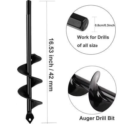 Garden Auger Post Hole Digger 1.6 x 16.5 in Long Handle Bulb Planter Tool Solid Shaft Extend Spiral Planting Auger Drill Bit for Planting Bulbs Seedlings，Digging Holes Deep Cultivating