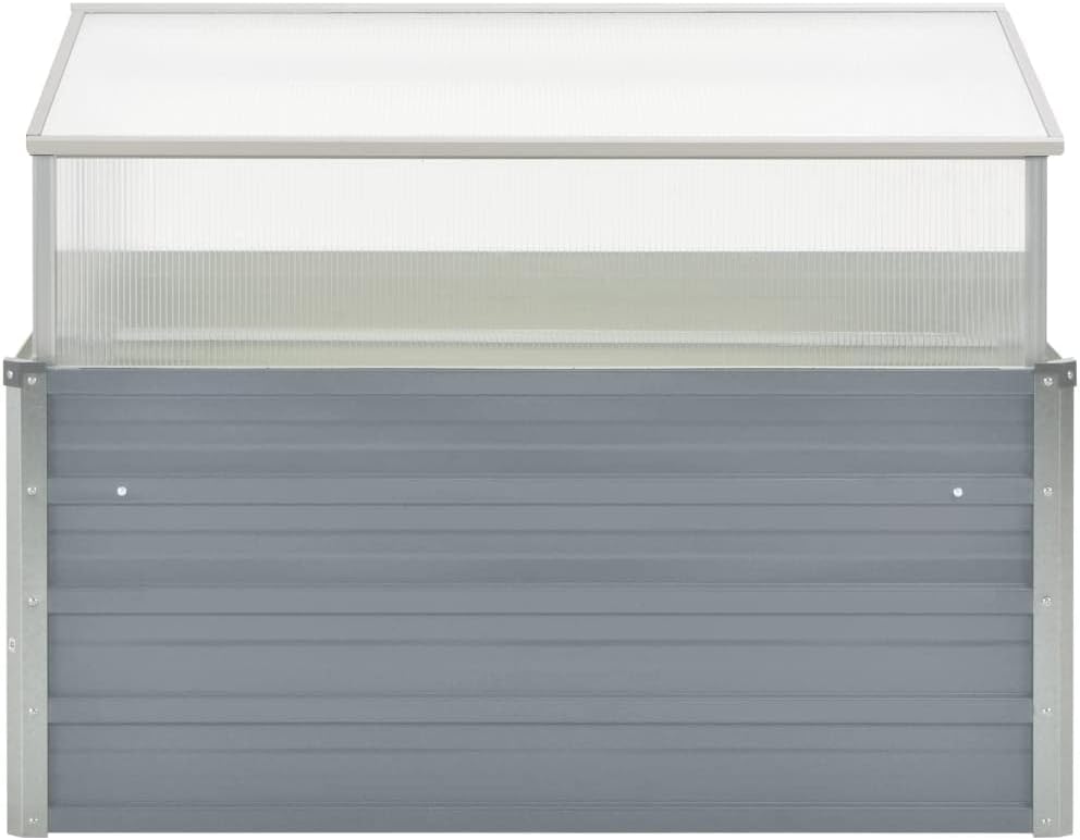 Galvanized Steel Greenhouse, Raised Garden Bed with Greenhouse, Metal Planter Box with Polycarbonate Mini Greenhouse, 39.4"x39.4"x33.5" Galvanized Steel Gray,-105