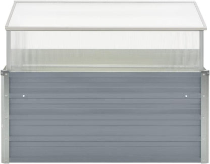 Galvanized Steel Greenhouse, Raised Garden Bed with Greenhouse, Metal Planter Box with Polycarbonate Mini Greenhouse, 39.4"x39.4"x33.5" Galvanized Steel Gray,-105