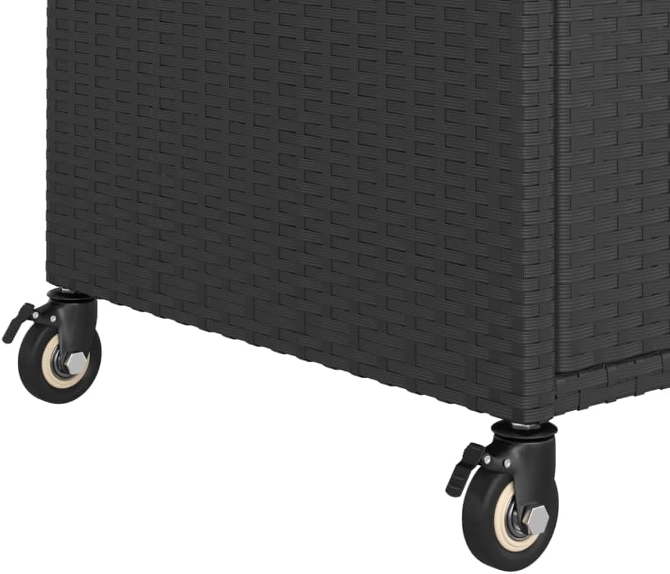 Outdoor Rolling Wicker Bar Cart with Drawer, Portable Bar Cart with Wheels, Patio Kitchen Island Cart for Pool Deck Backyard, Black 39.4"x17.7"x38.2" Poly Rattan -460