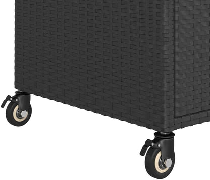 Outdoor Rolling Wicker Bar Cart with Drawer, Portable Bar Cart with Wheels, Patio Kitchen Island Cart for Pool Deck Backyard, Black 39.4"x17.7"x38.2" Poly Rattan -460